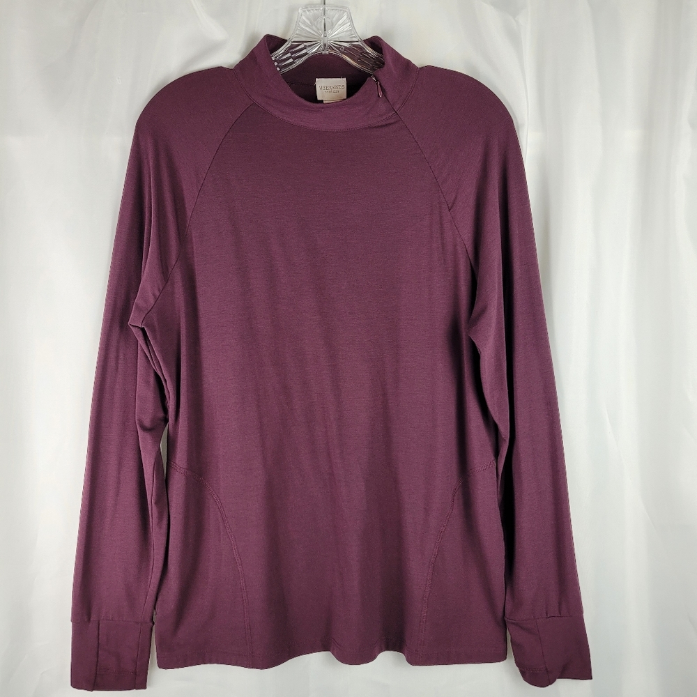 Weekends By Chico's Long Sleeve Zipper Mock Neck Athletic Top Women Size Medium